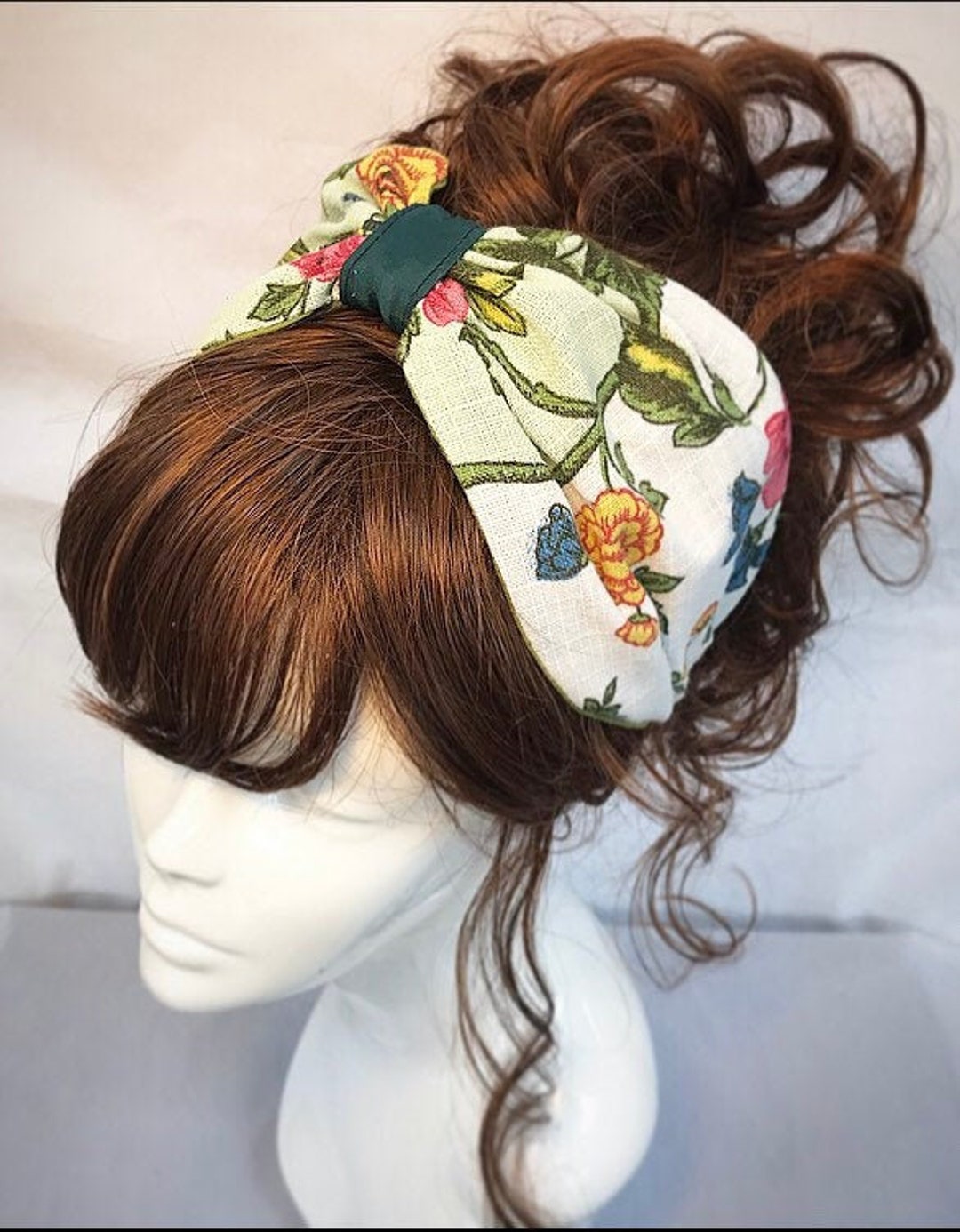 Turbante floreale vintage, foulard con stampa floreale, sciarpa