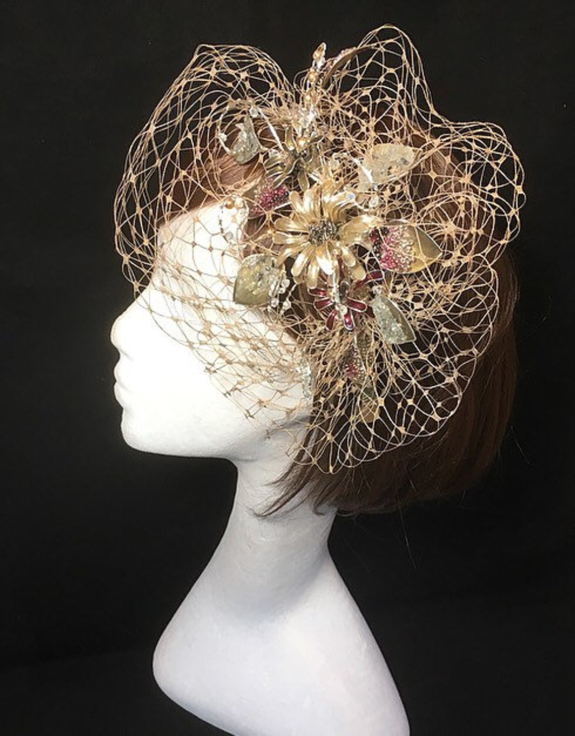 Gold Fascinator Veiled Hat Bespoke Fascinator Pale Gold Etsy