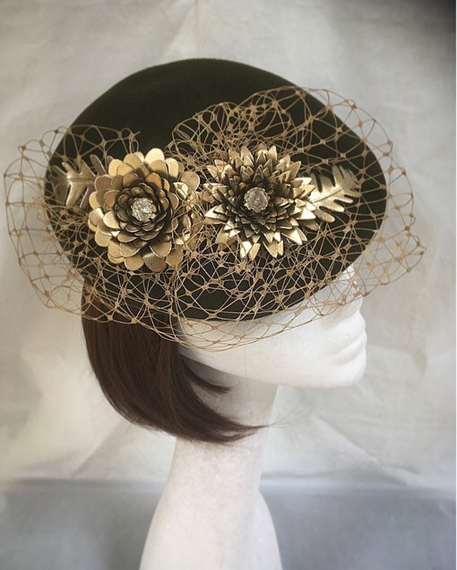 Dark Green Fascinator Royal Wedding Hat Gold Headdress Etsy