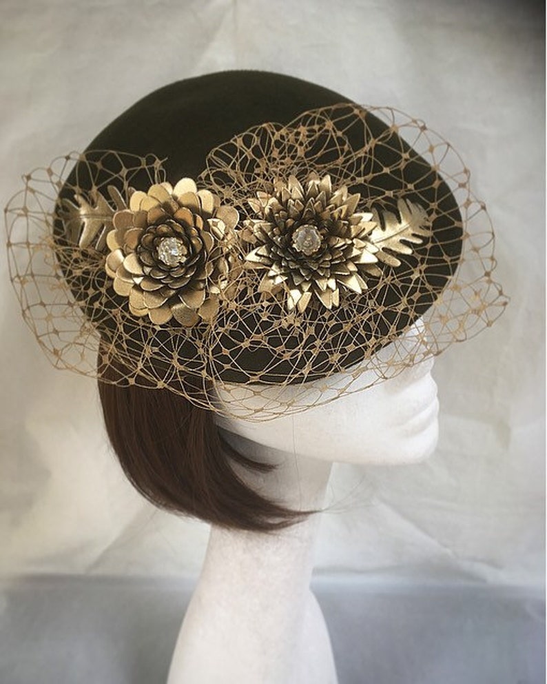 Dark Green Fascinator Royal Wedding Hat Gold Headdress Etsy