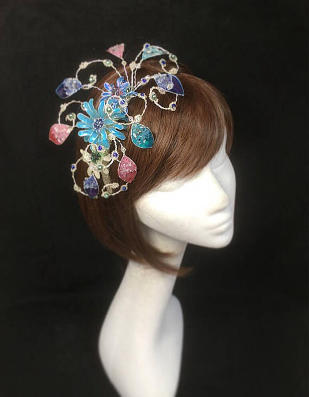 Flower Fascinator, Blue Fascinator, Mother of the Bride, Unique
