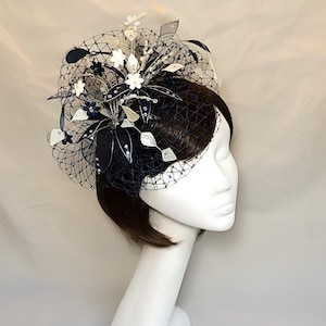 Navy Blue feather fascinator, Burlesque headband, wedding hat, Bespoke fascinator, UK Fascinator, Navy wedding tiara, Unique fascinator