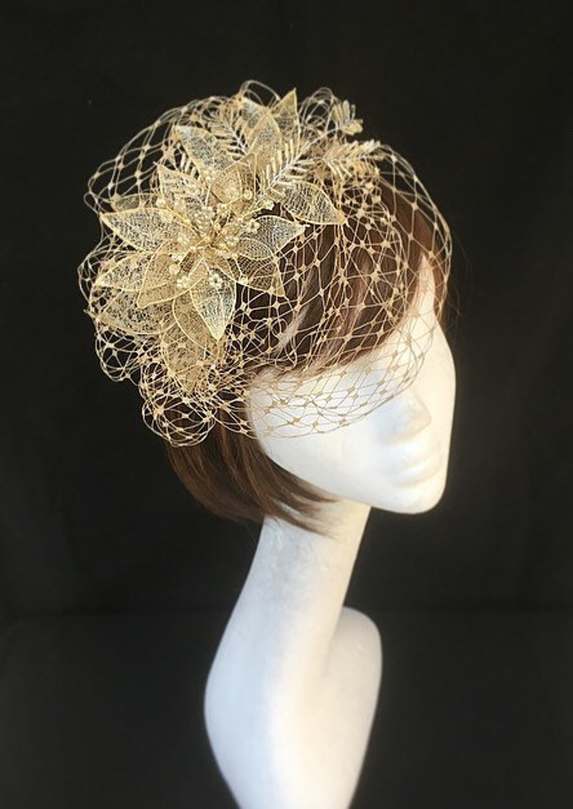 Gold Tiara Fascinator Gold Veiled Fascinator Gold Headband Etsy