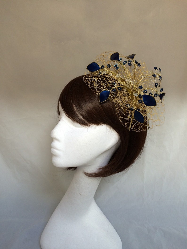 Gold Fascinator Wedding Headdress Navy and Gold Fascinator Etsy