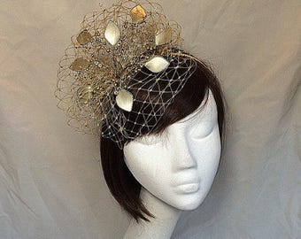 Bespoke fascinator, mother of the bride, wedding headdress, wedding hat, gold fascinator.