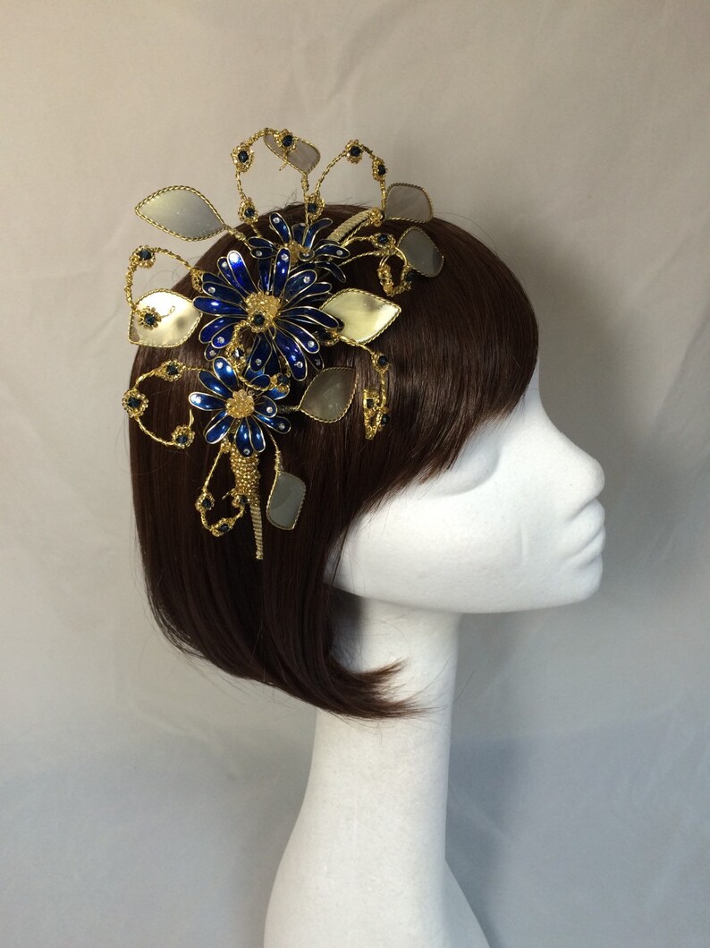 Navy fascinator gold fascinator Gold tiara Navy headdress Etsy