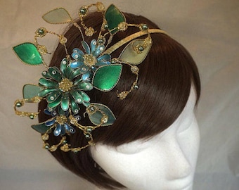 Peacock tiara, Flower fascinator, Green fascinator, mother of the bride, Bespoke fascinator, Made to order tiara, Unique tiara
