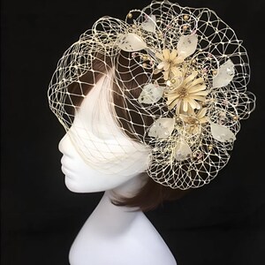 Ivory fascinator hat, wedding hat, hat with veil, Vintage fascinator, Mother of the bride, UK fascinator, Unique fascinator, Bespoke hat