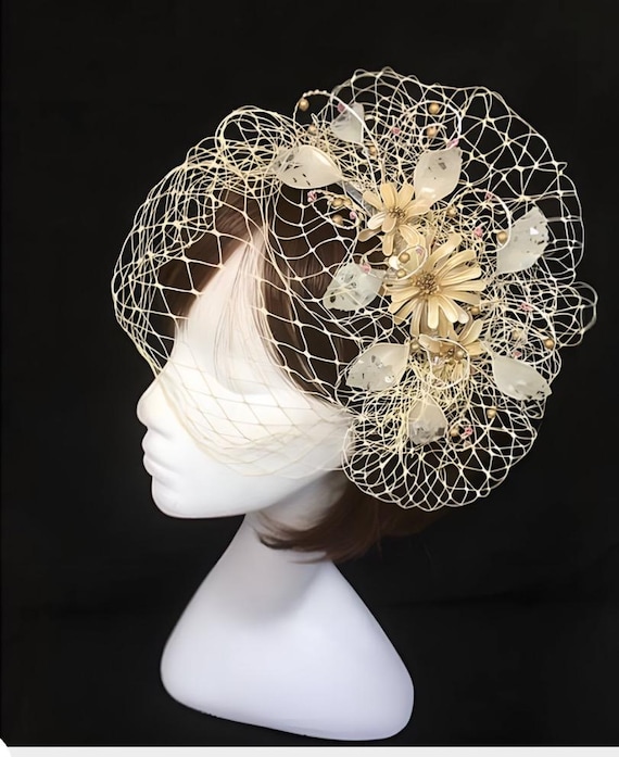 Unique Vintage Fascinator Hat Wedding Fascinator, Veiled Hat, Bespoke Fascinator, Woodland  main image 3