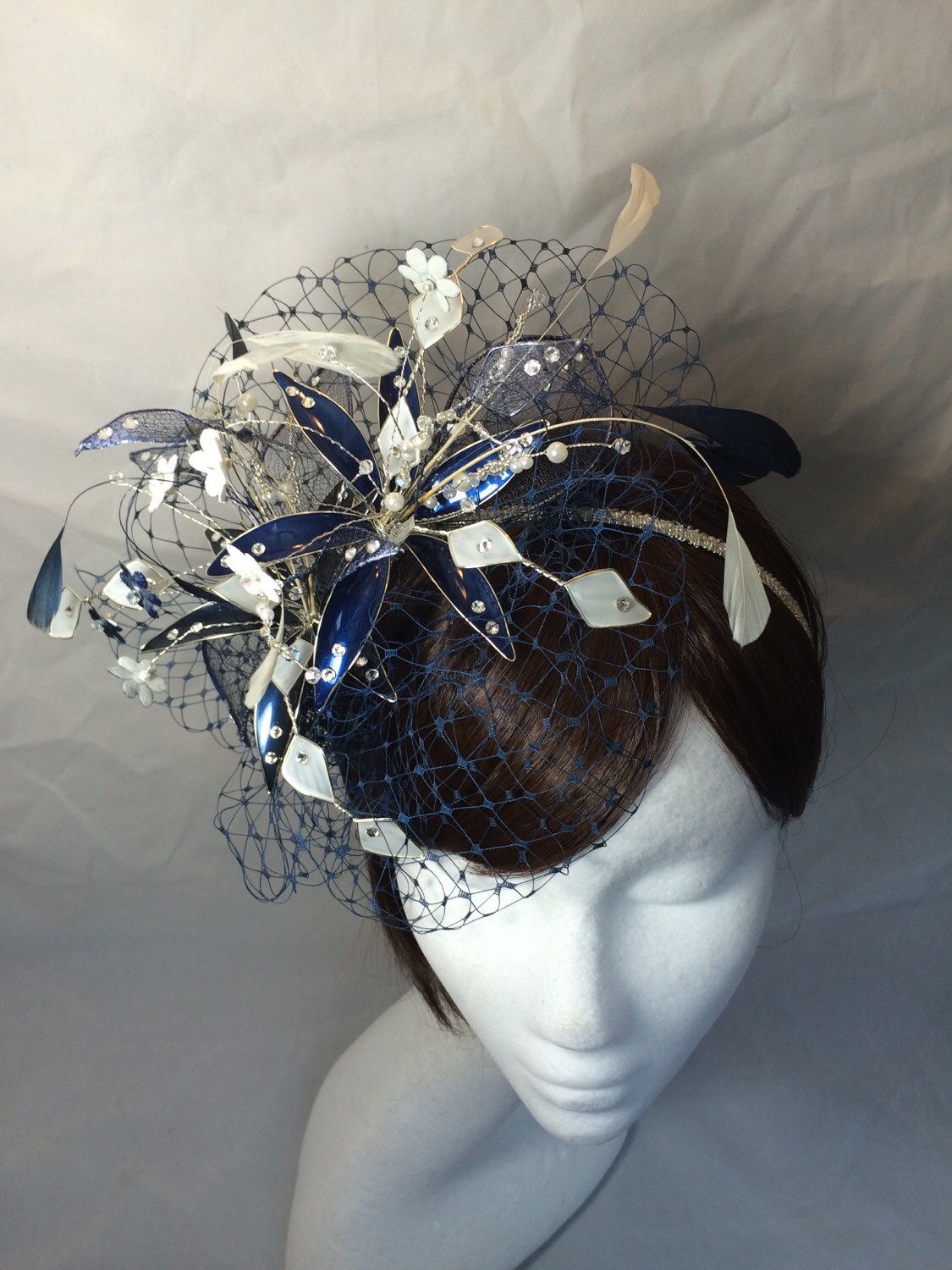 Navy and cream sales fascinator hat