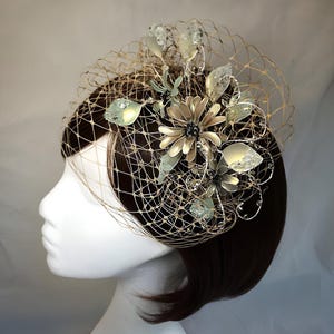 Gold veiled fascinator, Mother of the bride, UK fascinator, Wedding hat, Beige fascinator, Antique gold, Amanda Sutherland, Bespoke  hat