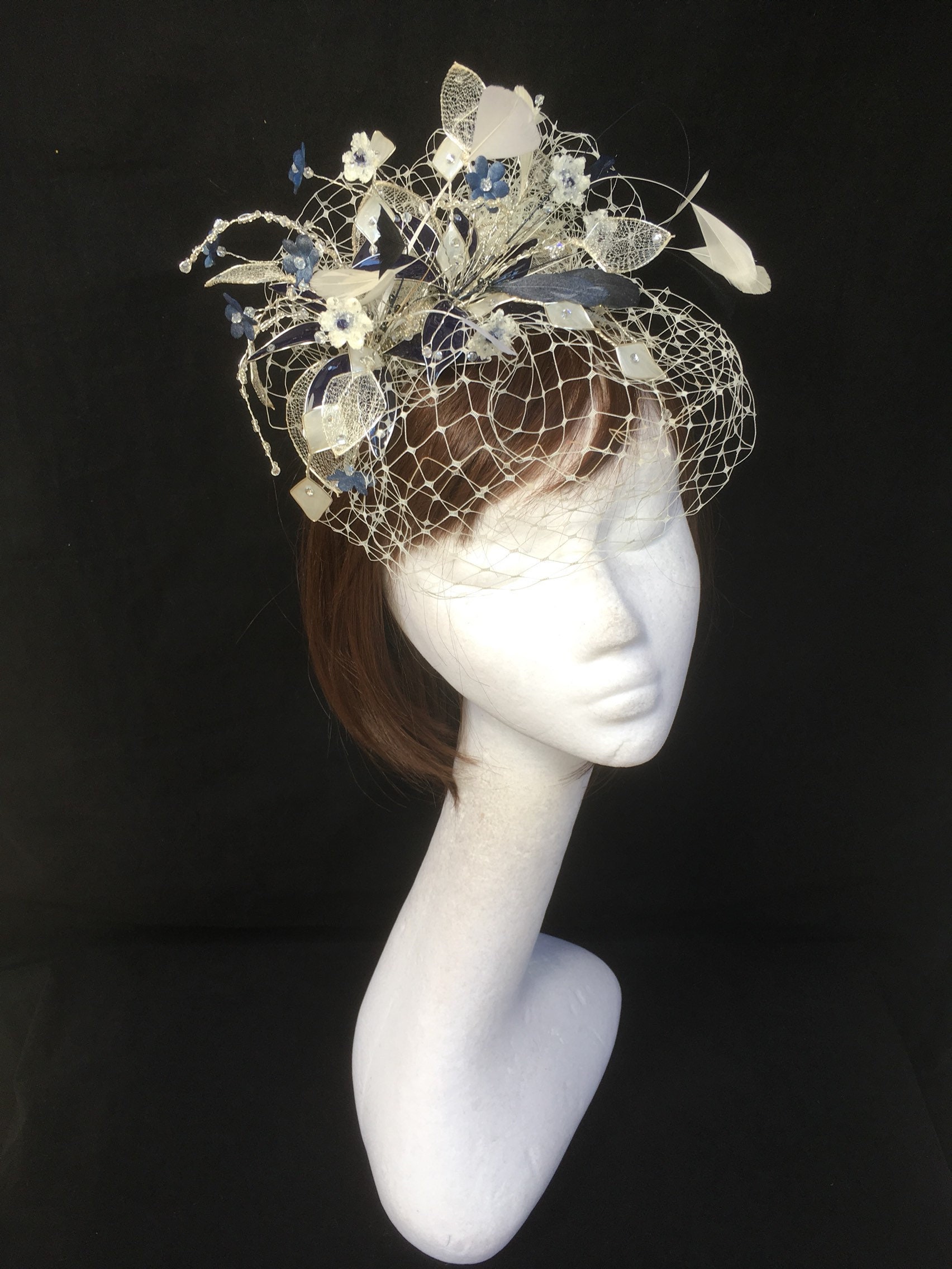 Ivory Blue Fascinator Navy Fascinator 
