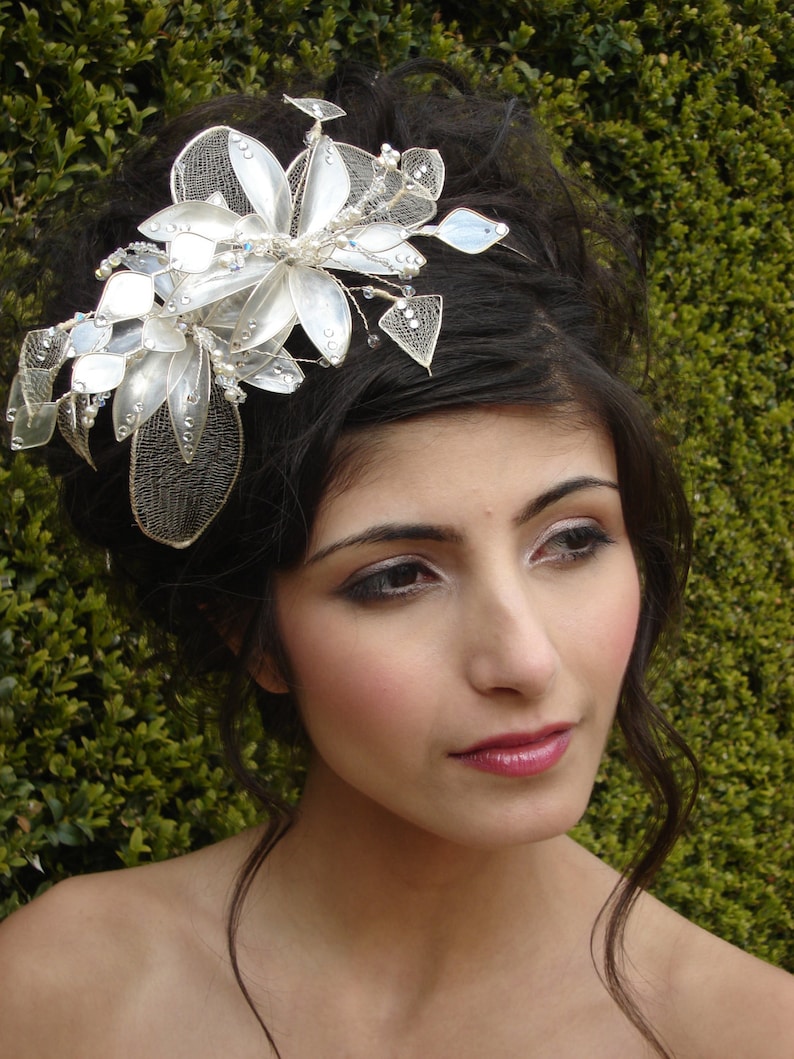 Silver Wedding Side Tiara Unique Tiara Wedding Fascinator Etsy