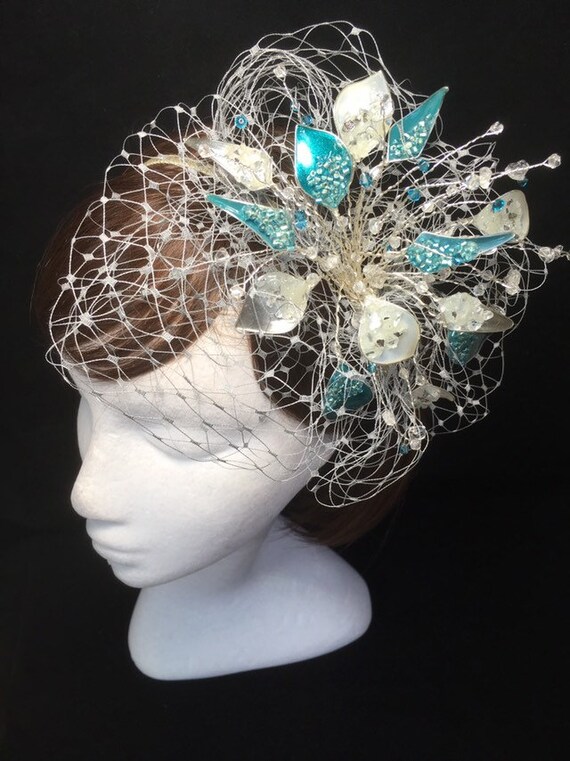 Teal and Silver Fascinator Mother of 