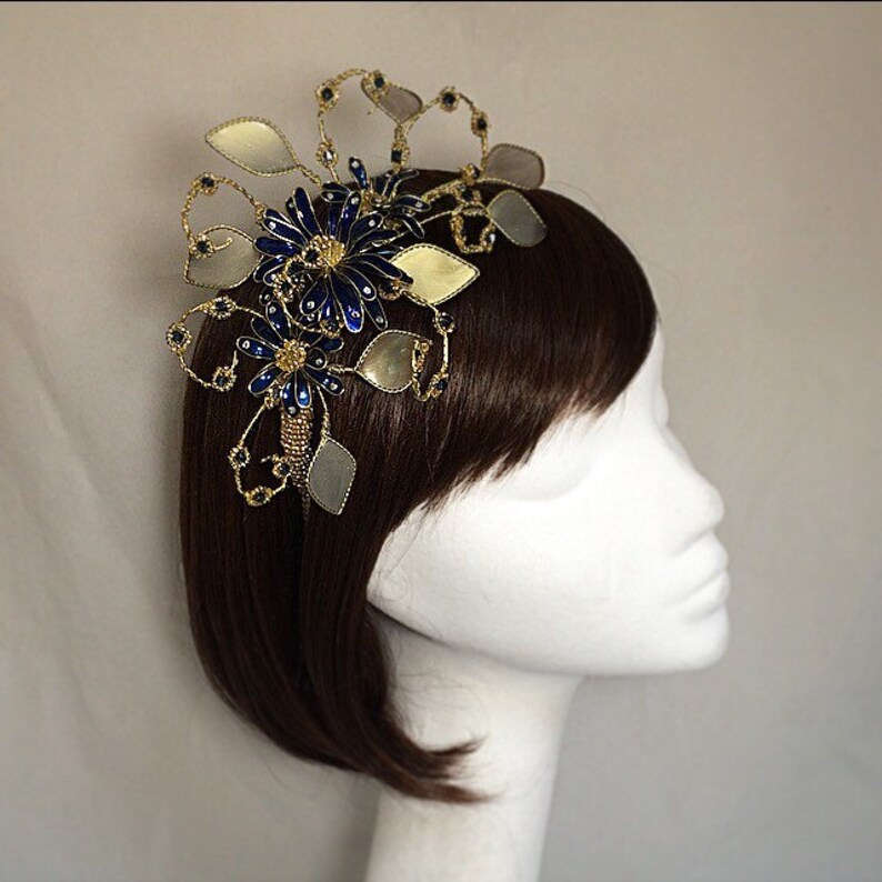 Navy Fascinator Gold Fascinator Gold Tiara Navy Headdress Etsy UK
