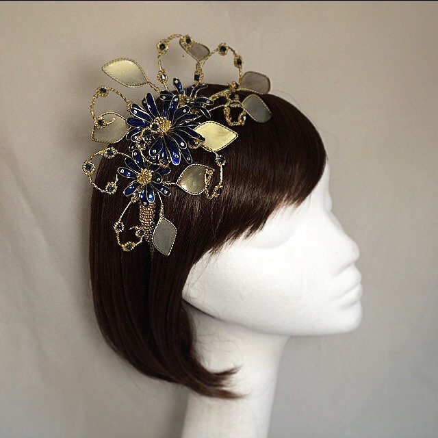 Navy Fascinator Gold Fascinator Gold 