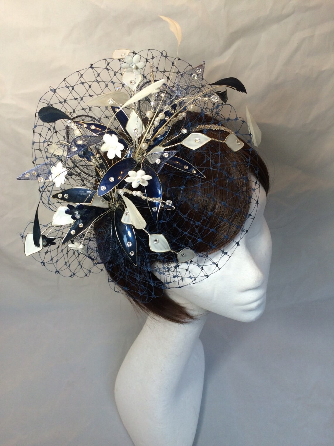 Navy Fascinator Cream Navy Hat Ascot Fascinator Mother of Etsy