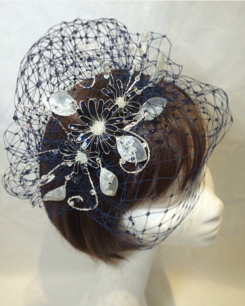 Navy and Silver Fascinator Navy Headband Bespoke Fascinator Etsy UK