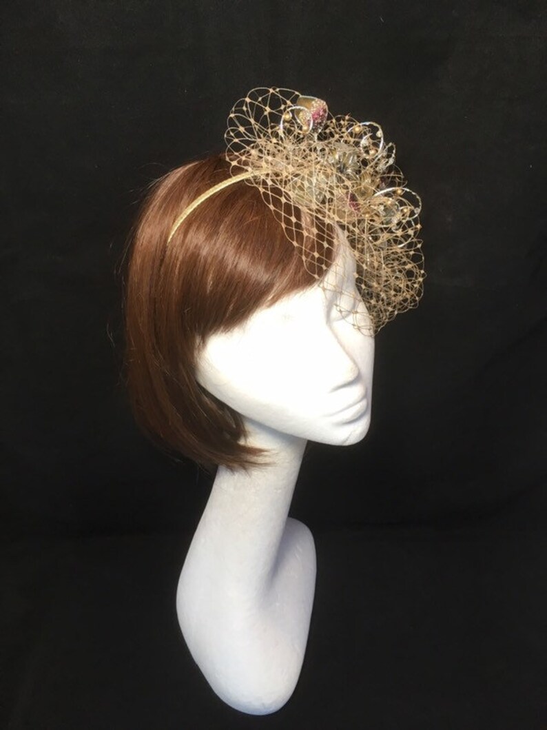 Gold Fascinator Veiled Hat Bespoke Fascinator Pale Gold Etsy