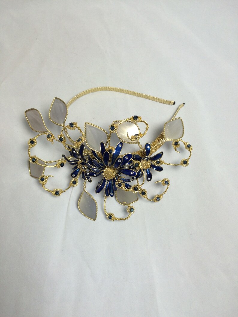 Navy Fascinator Gold Fascinator Gold Tiara Navy Headdress Etsy