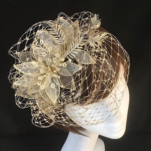 Gold tiara fascinator, gold veiled fascinator, gold headband , UK fascinator, Bespoke fascinator, Mother of the bride fascinator, Vintage