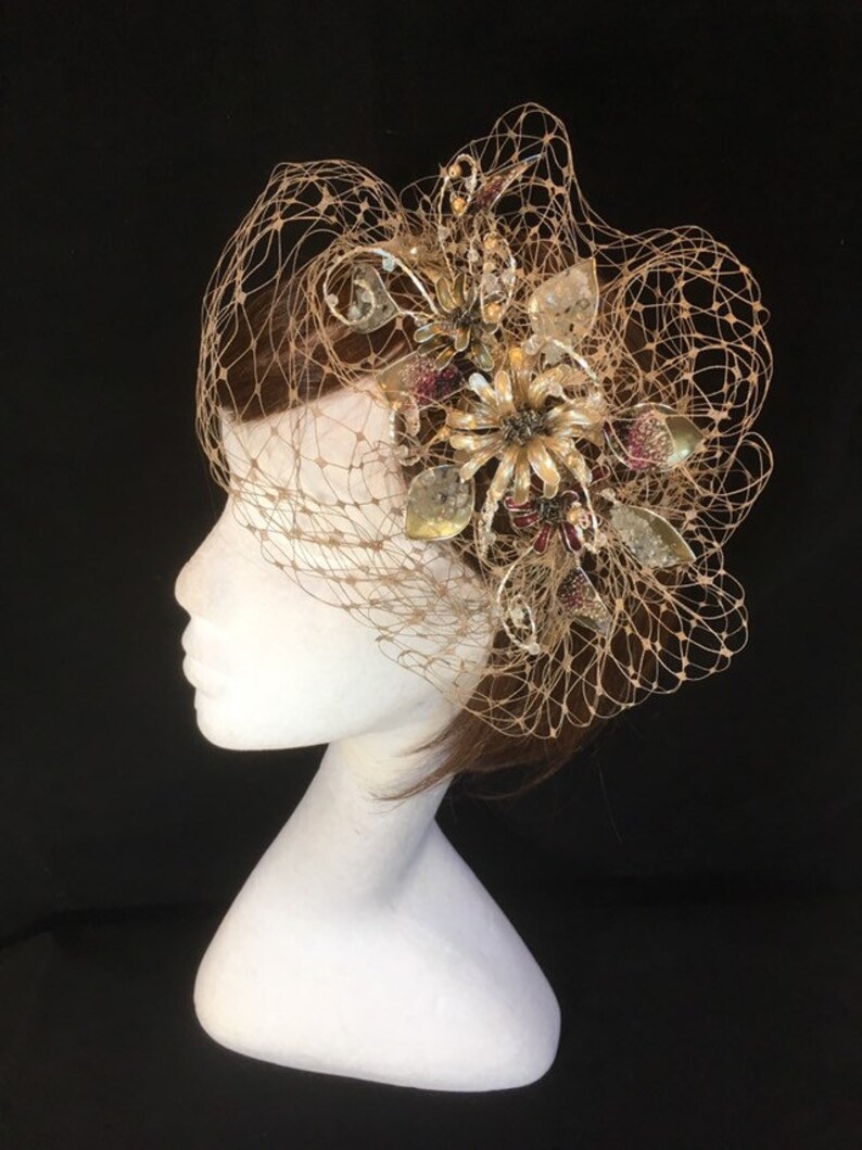 Gold Fascinator Veiled Hat Bespoke Fascinator Pale Gold Etsy