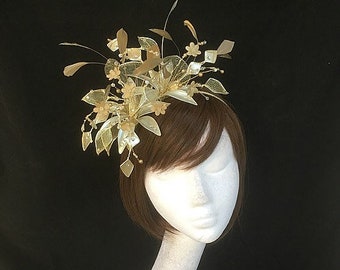 Gold wedding fascinator, Mother of the bride hat, Gold veiled fascinator, veiled fascinator, bespoke design, Best selling hat, UK fascinator