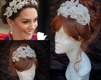 Kate coronation headress, royal hair vine, Catherine royal fascinator, leaf coronation fascinator, Kings coronation tiara, Double leaf vine.