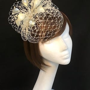 Silver veiled fascinator, UK Tiara, Wedding fascinator, ivory wedding hat, Unique fascinator, Silver wedding hat, Amanda Sutherland