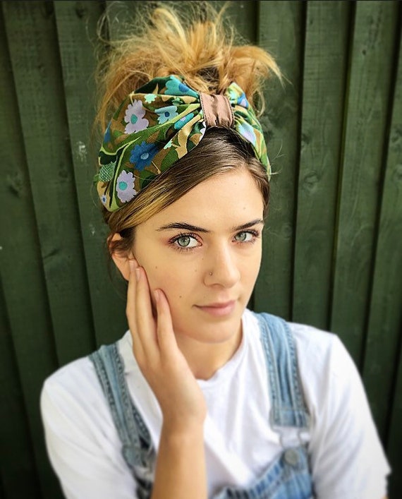 salami naam financiën Groene retro print tulband hoofddoek vintage haarband - Etsy België