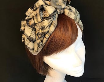 Grey headband, half Turban, Alice band, 1940s turban, headscarf, vintage band. Warm band, 1940s tweed , headwarmer