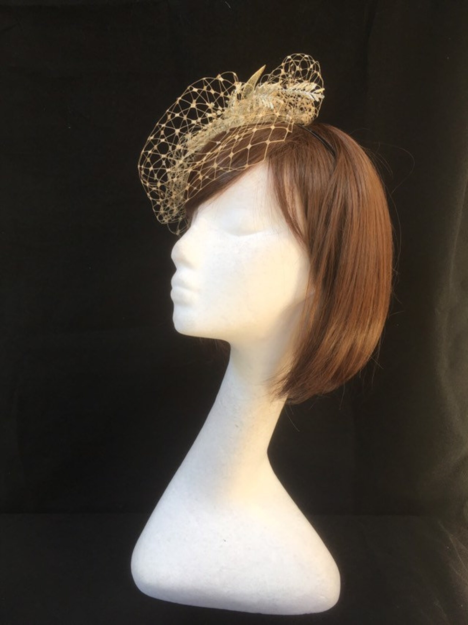 Gold Tiara Fascinator Gold Veiled Fascinator Gold Headband Etsy