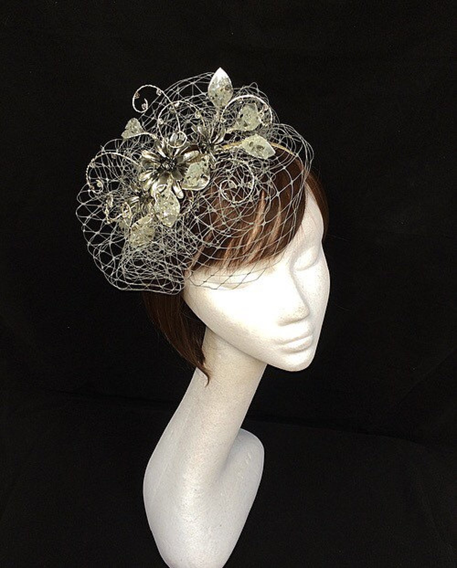 Silver Fascinator Silver Veiled Fascinator Summer Wedding Etsy UK