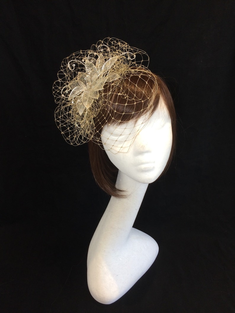 Veiled Gold Tiara Gold Fascinator Summer Wedding Wedding Etsy