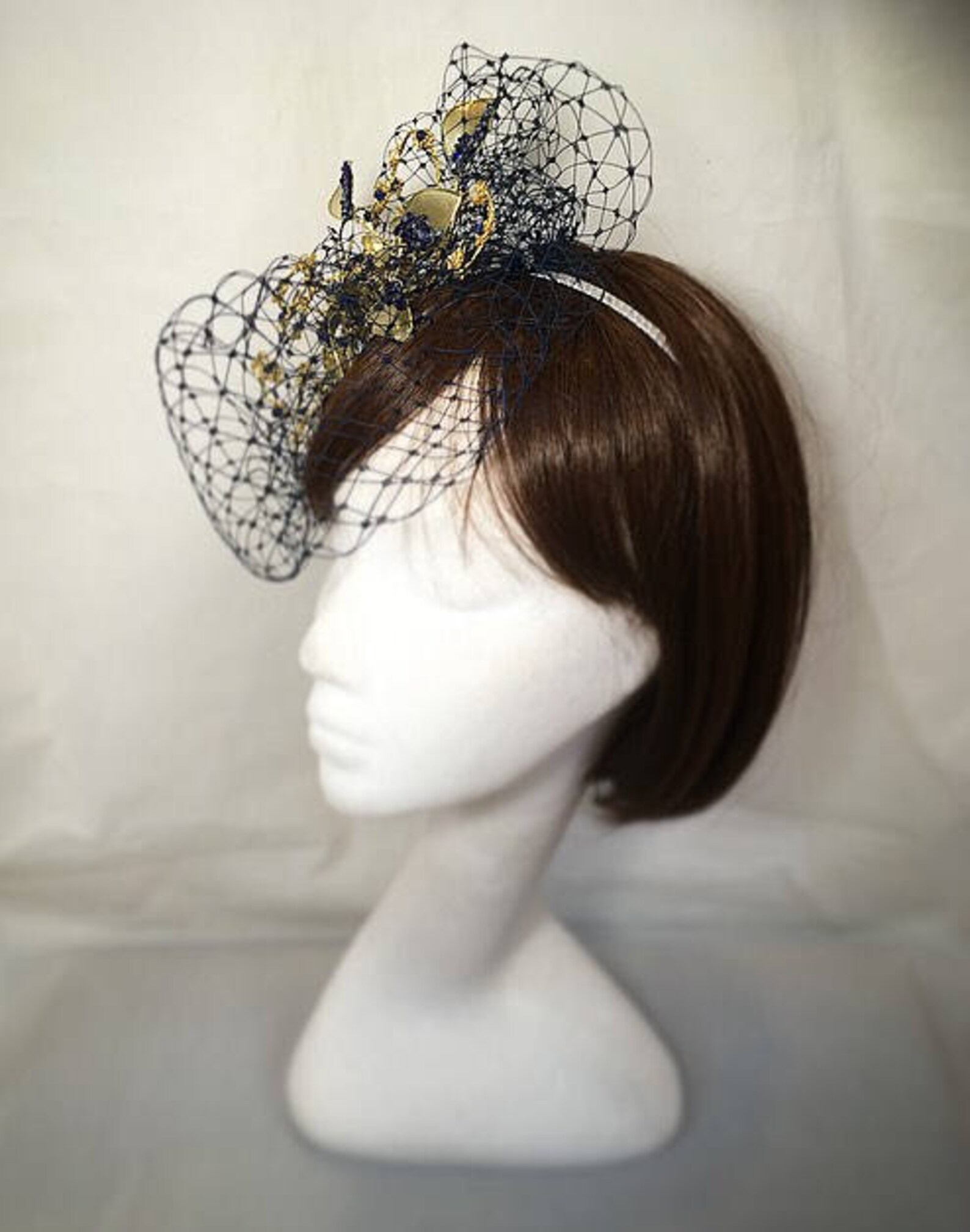 Navy and gold fascinator Blue fascinator Mother of the Etsy