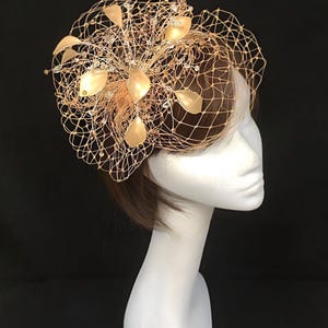 Peach veiled fascinator, Peach hat, mother of the bride, Bespoke wedding fascinator, wedding hat, veiled hat, Vintage fascinator