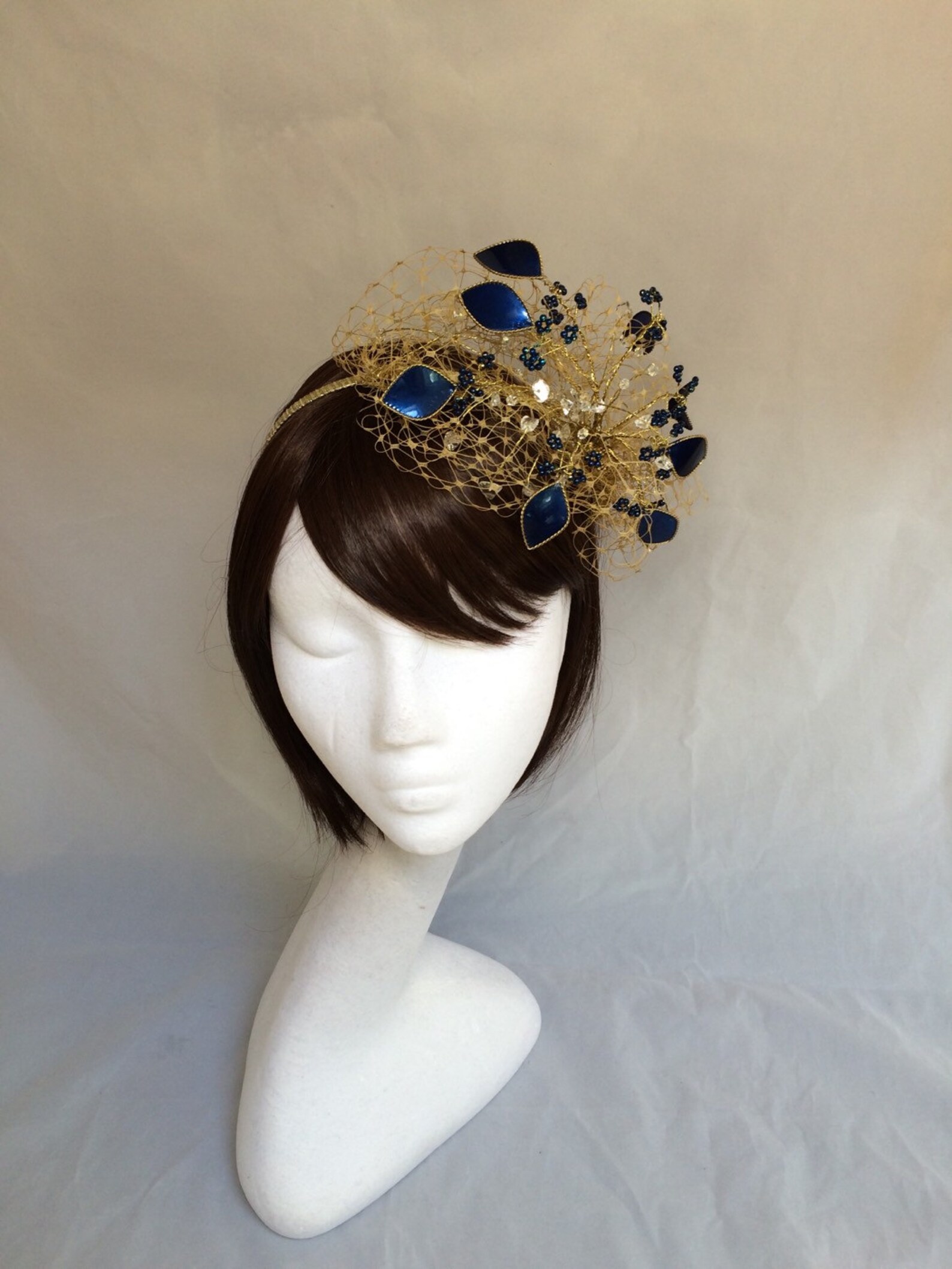 Gold Fascinator Wedding Headdress Navy and Gold Fascinator Etsy