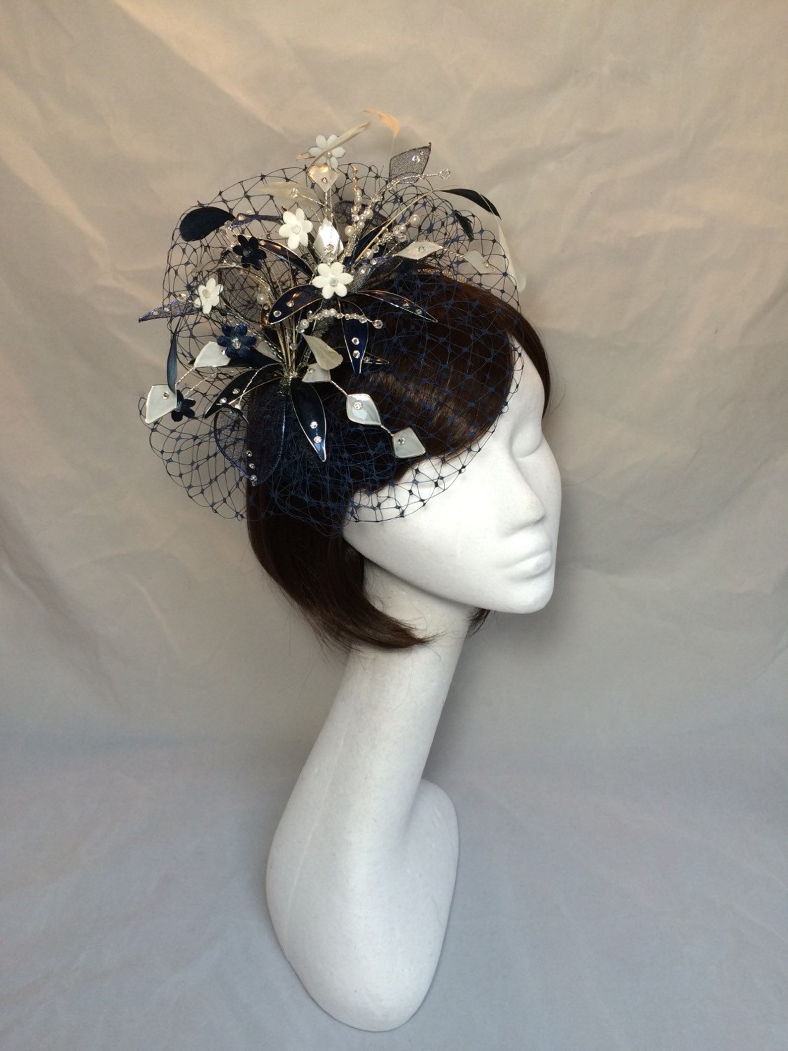 Navy Fascinator Cream Navy Hat Ascot Fascinator Mother of Etsy