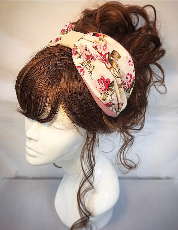 Cream Floral Headband, Cream Wide Headband, Wide Turban 
