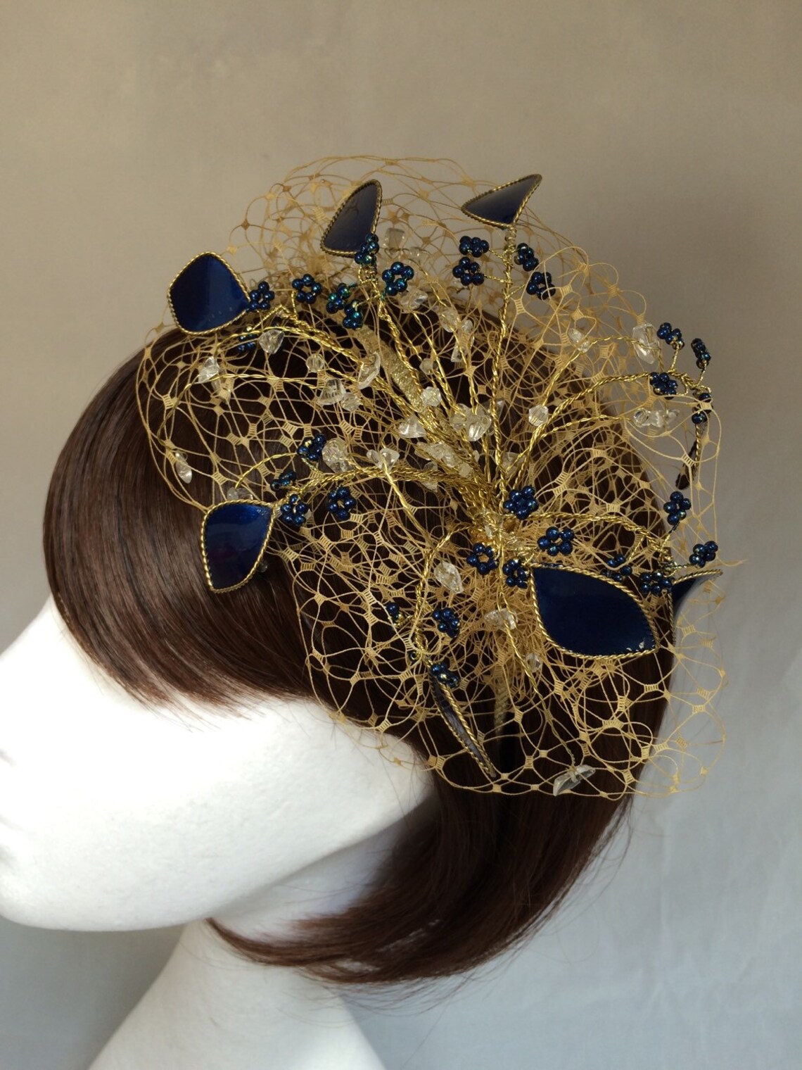 Gold Fascinator Wedding Headdress Navy and Gold Fascinator Etsy