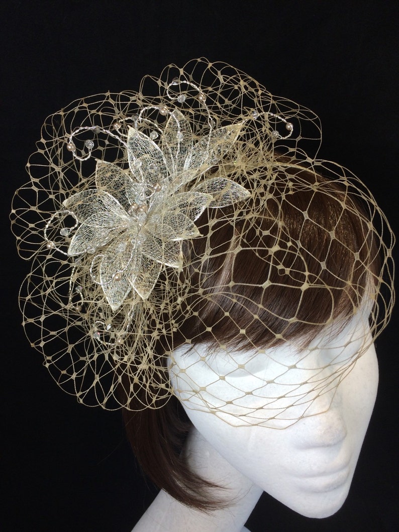 Veiled Gold Tiara Gold Fascinator Summer Wedding Wedding Etsy