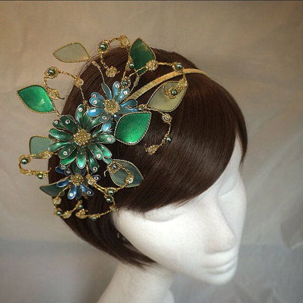 Peacock fascinator, Green and gold headdress, Fascinator UK, Gold fascinator, Unique fascinator, Bespoke fascinator, Green fascinator