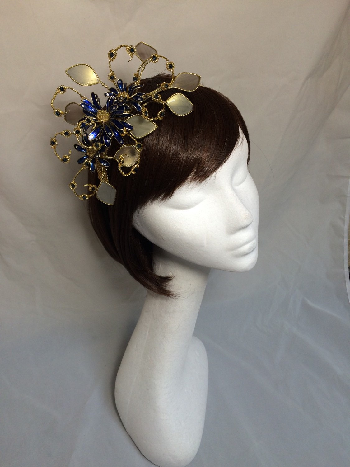 Navy Fascinator Gold Fascinator Gold Tiara Navy Headdress Etsy UK