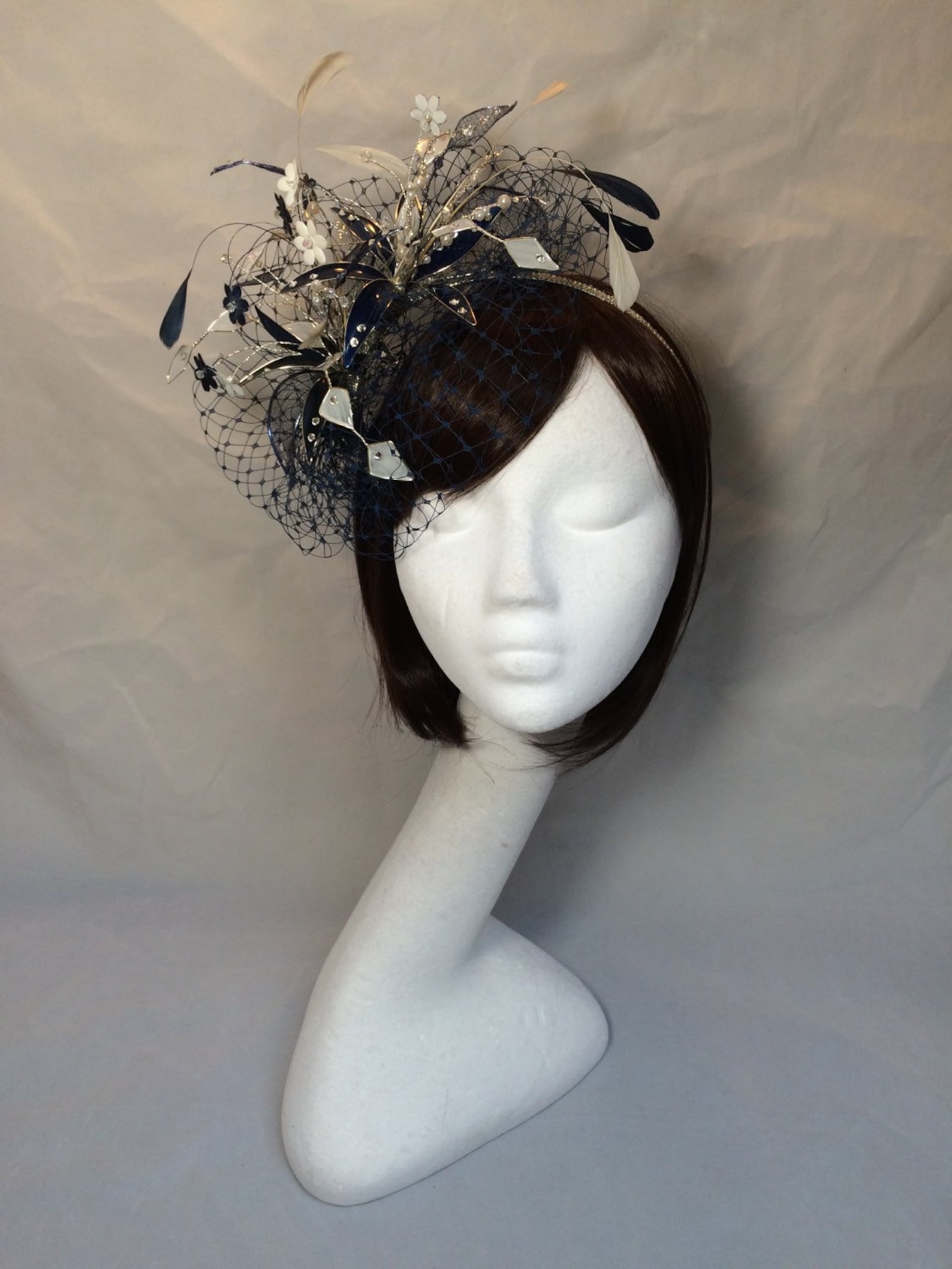 Navy Fascinator Cream Navy Hat Ascot Fascinator Mother of Etsy