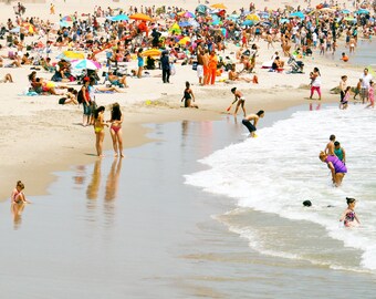 Coney Island Beach Photograph: Summer Crowd, New York Seascape