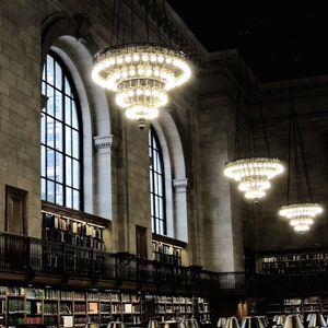 New York Public Library ( Reading Room ) - Architecture - Established 1895 - Chandeliers - Wall Decor - NY  Manhattan - Library Photograph