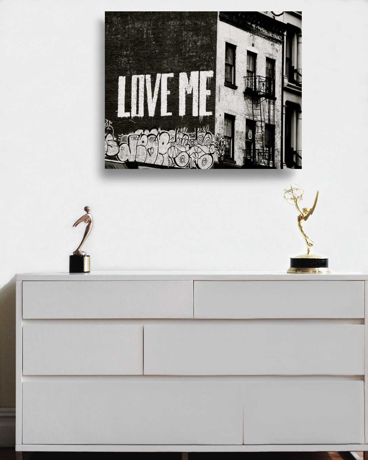 LOVE ME - Canvas Print - Black and White Graffiti Art - New