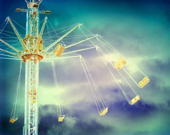 I Want Ride - Carnival Photograph - Sky and Cloud Art - Nursery Wall Art - Kid's Room Decor - New York Coney Island