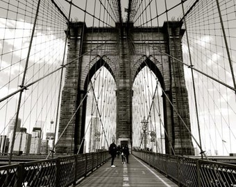 Brooklyn Bridge Photograph - New York Architecture - New York City Skyline - NYC Landmark - Bridge Pedestrian - Bridge Cable Net