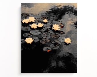 Water Lily - Spring Flower - White Water Lily - Water Lily Pond - Cloud Reflection - Water Lily Art - Wall Decor - Nature Flower Photograph